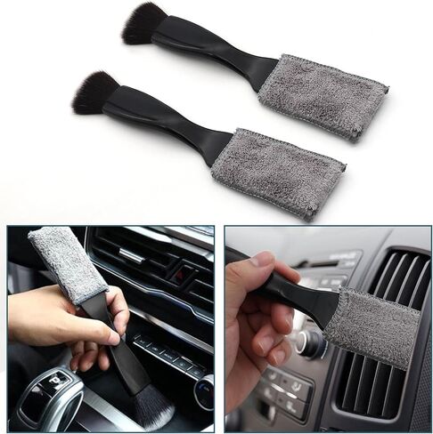 2Pack Double Head Brush for Car Clean, 2 in 1 Cleaning BrushesTools for Detailing Interior Car Duster Car Air Vents Dashboard, Black in Saudi Arabia