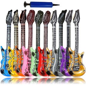 Inflatable Guitar Set - 10 Guitars and 1 Inflator, Rock Star Toy, 80s Party Decorations