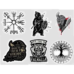 6 pcs Viking Sticker Compass, Bear, Horned Helmet Valhalla Warrior Viking Skull Decal, 5 inch - Norse Scandinavian Decal Car Bumper Sticker Decal Truck