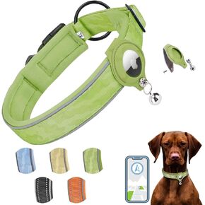 Reflective AirTag Dog Collar, Heavy Duty Padded Puppy Collar with AirTag Holder, Adjustable Air Tag Pet Collar for Small Medium Large Dogs, Black, L