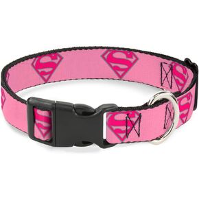 Buckle-Down Plastic Clip Collar - Superman Shield Pink - 1.5" Wide - Fits 16-23" Neck - Medium