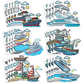 24 ملصقًا لصنع قارب للأطفال - اصنع قاربك السريع والقارب الشراعي والبضائع والعبّارة وبطانة الرحلات البحرية - سهلة الاستخدام، لا تسبب فوضى - هدية رائعة للحفلات وأنشطة الأيام الممطرة in Kuwait