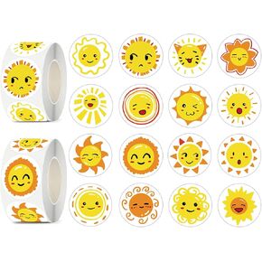 600 Pcs Sun Face Stickers Rolls for Kids-Round 1.5 Inch 16 Tyles Cute Smiley Face Kindergarten Stickers Teacher Stickers for Kids Birthday Party School Reward Giveaways