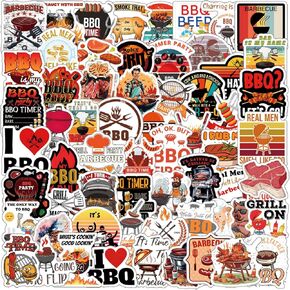 63Pcs Barbecue Stickers Pack,Cartoon Aesthetic Vinyl Waterproof Decals for Water Bottle,Laptop,Phone,Skateboard,Scrapbooking,Bumper Gifts for Kids Teens Adults Fans for Party Supply Decor
