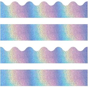 90 Pcs Holographic Bulletin Board Borders Self Stick Scalloped Border Trim Bulletin Trimmers Straight Bulletin Board Decorations for School Classroom Office Home Party Favors Gifts (Iridescent)