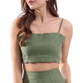 Amazhiyu Womens Pure Linen Spaghetti Strap Crop Camisole Summer Strappy Tops