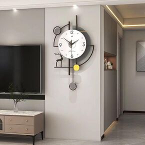 bicca Modern Pendulum Wall Clock Reindeer Creative Wall Clock Silent Non-Ticking Quartz Battery Powered Wall Clock for Bedroom Kitchen Office Living Room,13.8 * 24.4 Inch