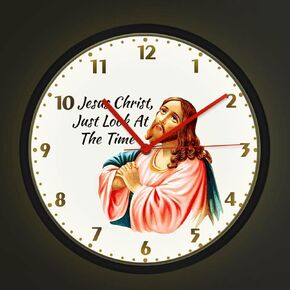 Geek Alerts Jesus Christ Just Look at The Time Silent Wall Clock Battery Operated Quartz Rustic Style Wall Watch Farmhouse Decor Funny Atheist Gift