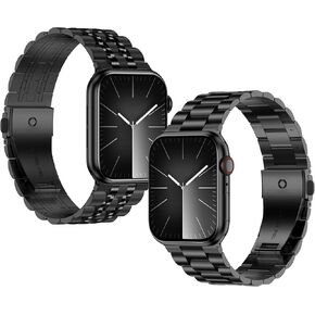 2 Pack Stainless Steel Bands Compatible with Apple Watch Ultra 2 Band 49mm 45mm 44mm 42mm 41mm 40mm 38mm Men Women, Business Metal Band for iWatch Series 9, Ultra, SE, Series 8 7 6 5 4 3 2 1