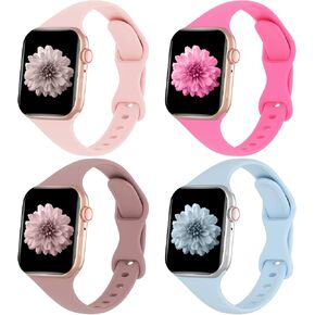TRA 4 Pack Slim Silicone Bands Compatible with Apple Watch Band 38mm 42mm 40mm 44mm 41mm 45mm 49mm, Soft Thin Strap Replacement Narrow Wristband for iWatch Ultra Series 8/SE/7/6/5/4/3/2/1 Men Women