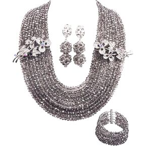 10 Rows Classic Crystal Bridal Jewelry Sets Nigerian Wedding African Beads Jewelry Set