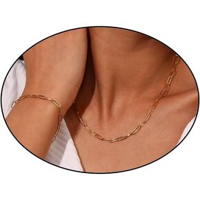 2Pcs Paperclip Chain Jewelry Set,14K Gold Coffee Bean Link Necklace Charm Stainless Steel Bracelets Trendy Aesthetic Pig Nose Necklace Bracelets Gift