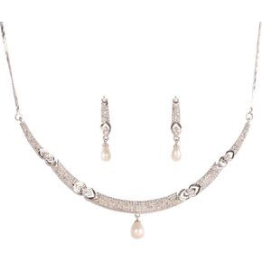 Touchstone NEW Indian Bollywood Handcrafted Floral Workmanship Studded Diamond Look Close Setting Cubic Zirconia CZs Designer Jewelry Hasli Necklace In Rhodium Plating For Women.