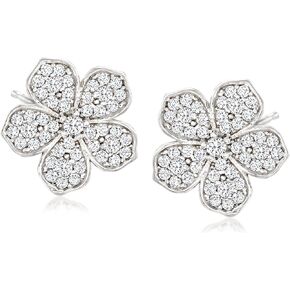 Ross-Simons Italian .80 ct. t.w. CZ Flower Earrings in Sterling Silver