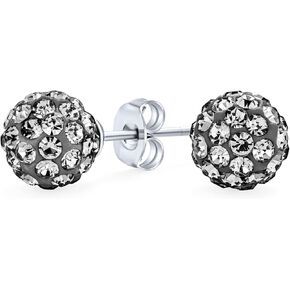 Elegant .925 Sterling Silver Round 8MM Glittering Pave Crystal Disco Ball Stud Earrings for Women Teens in Many Colors