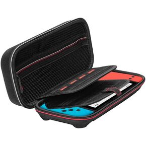 GEEKRIA Carrying Case Compatible with Nintendo Switch and New Switch OLED Console, Protective Hard Shell Travel Bag with Space for Cable, Charger, Accessories and Game Card Storage Slot (Black)