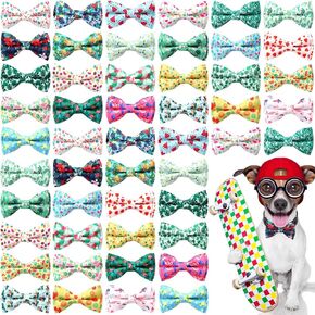 Hillban 50 Pieces Floral Collar Dog Bow Ties Flower Dog Collar Accessories Bow Ties Attachment with Elastic Bands Detachable Charms for Pets Accessories Spring Costume