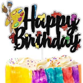 Slime Cake Topper for Painting Themed Happy Birthday Party Decor Artist Palette Graffi Paint Brush boys Girl Party Decorations Supplies