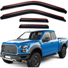 Lightronic WV194974 in-Channel Side Window Deflectors & Visors Vent Rain Guards, Dark Smoke, 4-Pieces Set, Fits 2015-2024 Ford F-150, 2017-2020 Ford F-150 Raptor, SuperCab