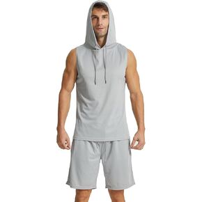 YUSHOW Mens Tracksuit 2 Piece Hooded Athletic Shirt with Short Sleeve Active Running Workout Shorts with Pocket Set Quick Dry