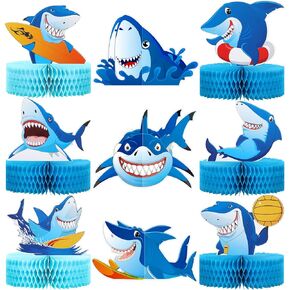 9 Pieces Shark Honeycomb Centerpiece Shark Table Centerpiece Shark Birthday Party Decorations Shark Theme Birthday Party Favors for Baby Shower Shark Sea Themed Birthday Party Supplies