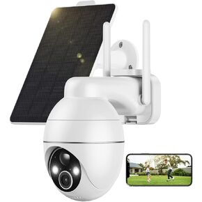 Solar Security Cameras Wireless Outdoor, 2K Pan Tilt 360° Full View WiFi Camera with Ultra HD Color Night Vision/PIR Sensor/2-Way Talk/Alexa, 2.4GHZ Wi-Fi in Kuwait