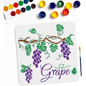 Grape Vine Stencil Grape Stencil 11.8×11.8inch Hanging Grape and Leaves Pattern with Paint Brush Grapevine Rustic Decor Stencil for Painting on Wood Canvas Wall DIY Art Crafts