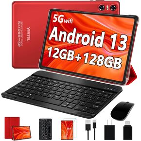 YESTEL 2024 Newest Android 13 Tablet 10 inch Tablet with 12GB RAM + 128GB ROM,1TB Expand,2.0GHz Octa-Core Processor,IPS HD Display,Support 5G WiFi,GPS,Bluetooth 5.0 with Keyboard,Mouse - Black in Kuwait