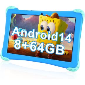 Kids Tablet, 10 inch Android 14 Tablet for Kids 2-14 Ages, Octa-core, 8+64GB(512GB Expand), 6000mAh, Parental Controls, Ad-Free Content, Google Kids Space, GMS, Wi-Fi, YouTube Kids, and Case