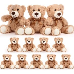 HyDren 12 Pieces Valentine‘s Day Bears Stuffed Animals Soft Plush Toy Bears for Birthday Party Easter Wedding Baby Shower Christian Charity Donation Supplies(Light Brown)