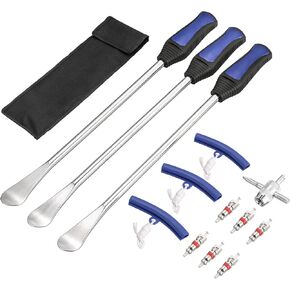 Tire Changing Tools Set with 14.5 Inch Tire Spoons, 3 Rim Protectors, 1 Valve Tool & 6 Valve Cores for Dirt Bike ATV Lawn Mower