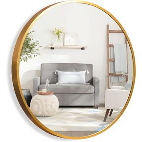 NeuType Round Mirror Circle Mirror Metal Framed Wall Mirror Large Vanity Hanging Decorative Mirrors for Bathroom, Bedroom, Living Room, Entryway (Gold, 24" x 24")