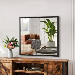 Black Metal Framed Bathroom Wall Mirror, Matte Black Bathroom Vanity Mirror,Tempered Glass, Anti-Rust, Hangs Horizontally or Vertically 24x24 Inch