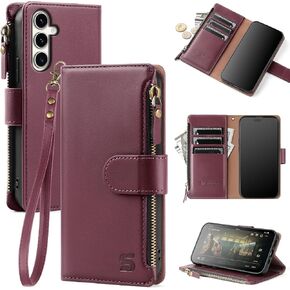 for Samsung Galaxy S23 FE 5G Wallet Case with Card Holder,Women Men RFID Blocking PU Leather Flip Cover Wrist Strap Zipper Credit Card Slots,Phone Case for Galaxy S23 FE 5G,Black