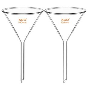 XCD Glass Filter Funnel, 2 Pack Heavy Wall Borosilicate Glass Funnel for Laboratory Accessories, Short Stem 100 mm Diameter, 100 mm Stem Length