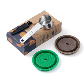 REUSABLE VERTUO COFFEE CAPSULE DISCS Much More Creamy Refillable Coffee Pods for VERTUOLINE & VERTUO capsules, compatible with VERTUOLINE & VERTUO pods (1 Green,1 Brown,Spoon)