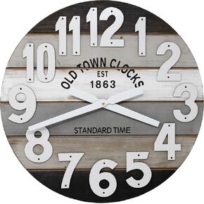 18" Wooden Multi-Color Maritime Coastal Beach Large Number Wall Clock (Blue, 18 inch)