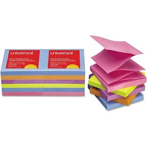 Universal UNV35611 100 Sheet 3 in. x 3 in. Fan-Folded Self-Stick Pop-Up Note Pads - Assorted Bright Colors (12/Pack)