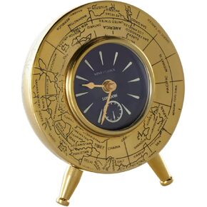 Deco 79 Stainless Steel Metal World Map Small Dome Tabletop Clock with Black Clockface, 6" x 4" x 6", Gold