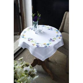 Vervaco Cross Stitch Tablecloth Kit Pretty Pansies 32" x 32"