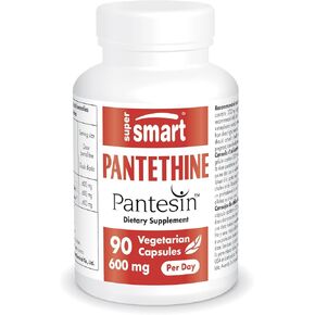 Supersmart - Pantesin Pantethine 600 mg per Day (Pantothenic Acid) - Active Vitamin B5 Supplement | Non-GMO & Gluten Free - 90 Vegetarian Capsules