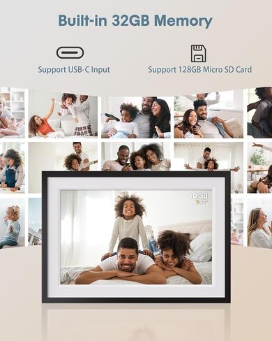 Digital Photo Frame WiFi, 10.1 Inch Frameo Smart Electronic Picture Frame with 32GB Storage, 1280x800 IPS Touch Screen, Auto-Rotate, Wall Mountable, Share Photos/Videos Instantly from Anywhere in Saudi Arabia