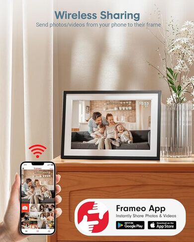 Digital Photo Frame WiFi, 10.1 Inch Frameo Smart Electronic Picture Frame with 32GB Storage, 1280x800 IPS Touch Screen, Auto-Rotate, Wall Mountable, Share Photos/Videos Instantly from Anywhere in Saudi Arabia