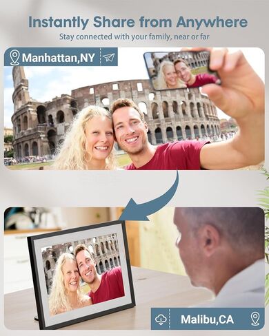 Digital Photo Frame WiFi, 10.1 Inch Frameo Smart Electronic Picture Frame with 32GB Storage, 1280x800 IPS Touch Screen, Auto-Rotate, Wall Mountable, Share Photos/Videos Instantly from Anywhere in Saudi Arabia