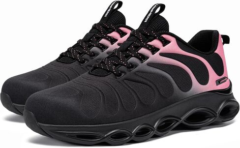 أحذية LARNMERN ذات مقدمة فولاذية عريضة للنساء للعمل مقاومة للكسر وغير قابلة للتدمير، أحذية رياضية للتنس خفيفة الوزن وملونة وعصرية (8، وردي خوخي) in Kuwait