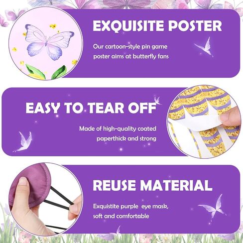 Faccito Butterfly Pin The Tail Game Butterflies Game Birthday Party Decorations Supplies Spring Flowers Theme with 21 x 28 in Poster 24 Stickers Blindfold Pastel Rainbow Decor Favors(Purple) in Saudi Arabia