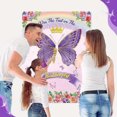 Faccito Butterfly Pin The Tail Game Butterflies Game Birthday Party Decorations Supplies Spring Flowers Theme with 21 x 28 in Poster 24 Stickers Blindfold Pastel Rainbow Decor Favors(Purple) in Saudi Arabia