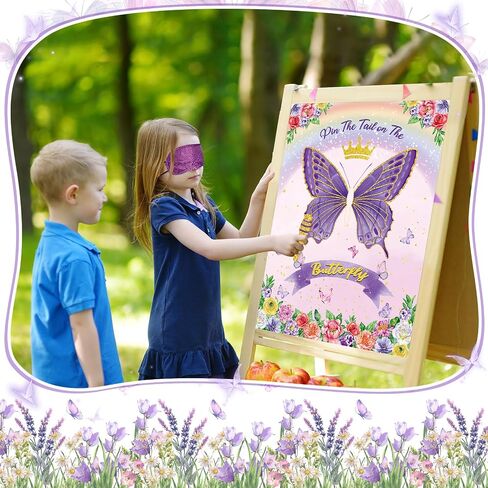 Faccito Butterfly Pin The Tail Game Butterflies Game Birthday Party Decorations Supplies Spring Flowers Theme with 21 x 28 in Poster 24 Stickers Blindfold Pastel Rainbow Decor Favors(Purple) in Saudi Arabia
