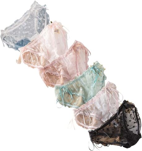 ملابس داخلية نسائية من الدانتيل، سراويل داخلية قطنية مثيرة بيكيني بطباعة نجمة لامعة، 6 قطع in Kuwait