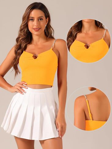 Allegra K Sexy Crop Top for Women's Sparkly Rhinestones Sleeveless Cut Out Spaghetti Straps Cocktail Party Tank Tops in Saudi Arabia